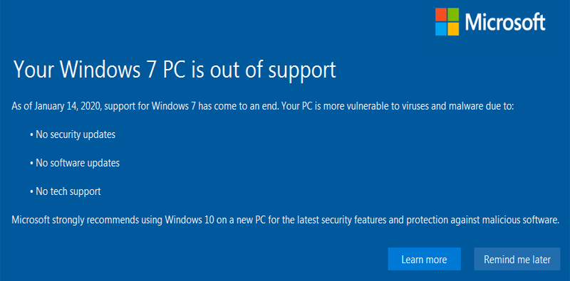 windows 7 is out of support